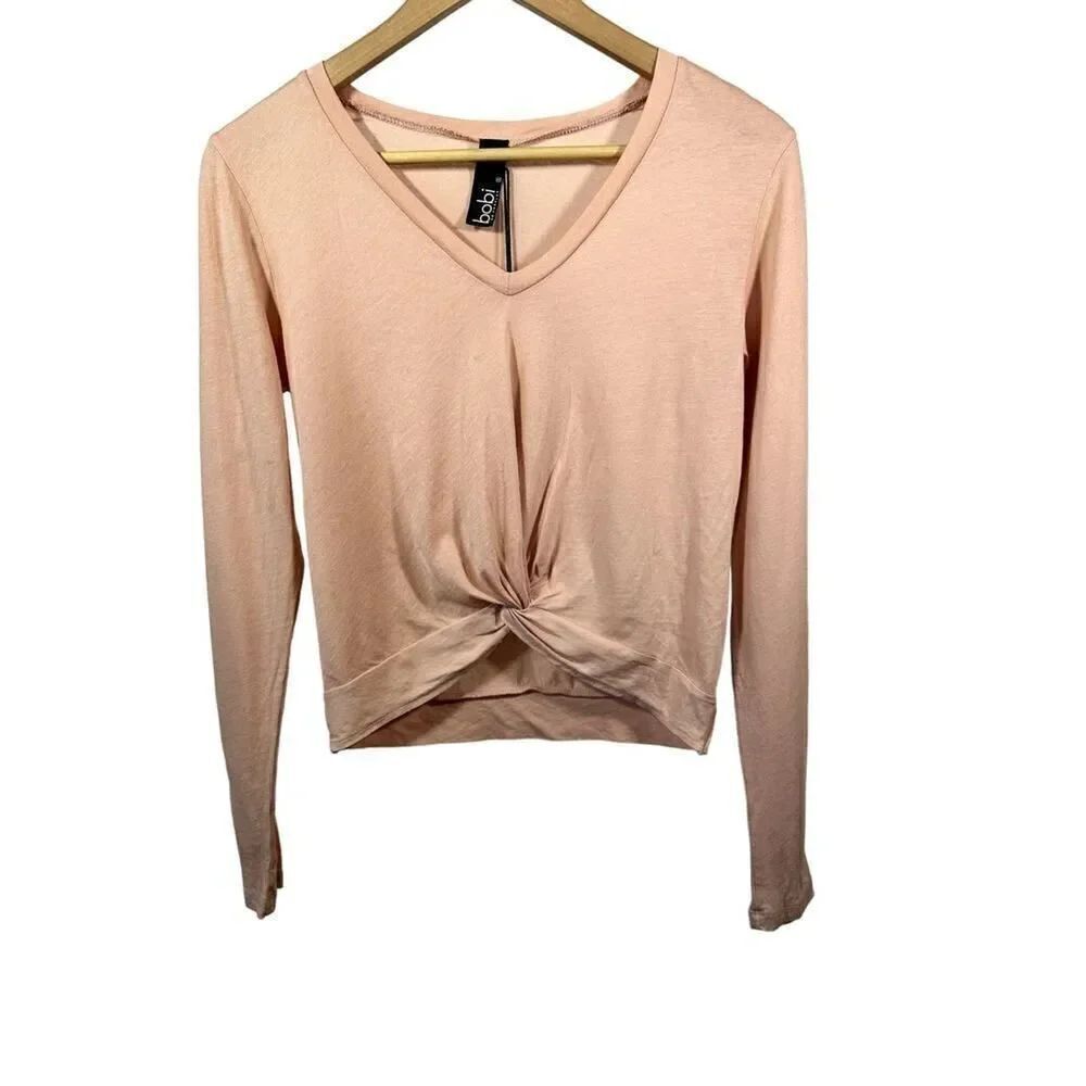BOBI LOS ANGELES Women's Twist Front V-Neck Long Sleeve Top Nude Size S -NWT